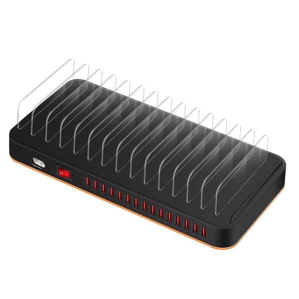 15 Port Multi Charger Station Bracket for Fast Mobile Phone Multi USB Charger with 180W 5V 2.4A Output for Hotel Office School