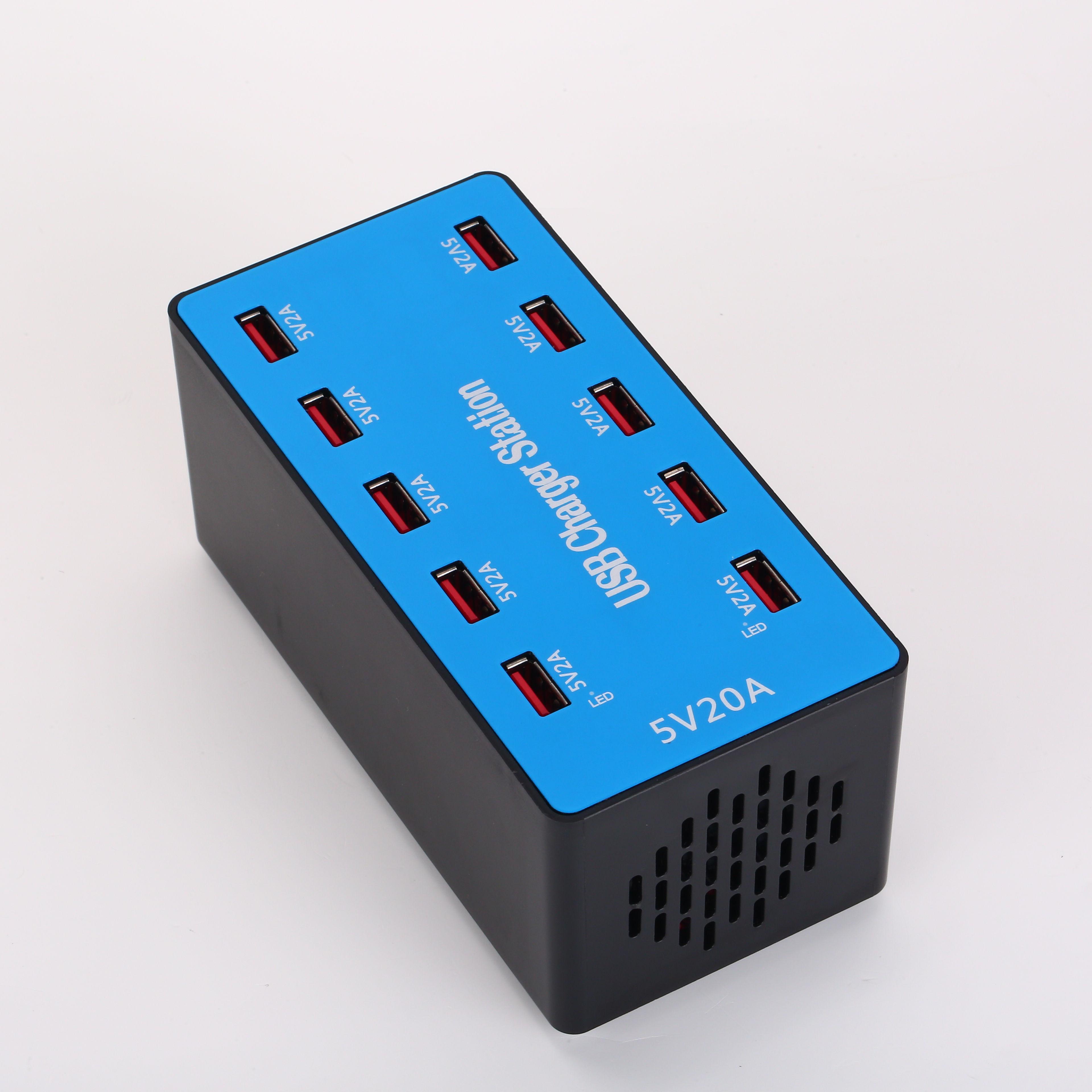 High Quality 100W Multi-Port Smart USB Charger 5v 2.4a CE Rohs FCC Approved 10-Port Mobile Phone & USB Charging Station
