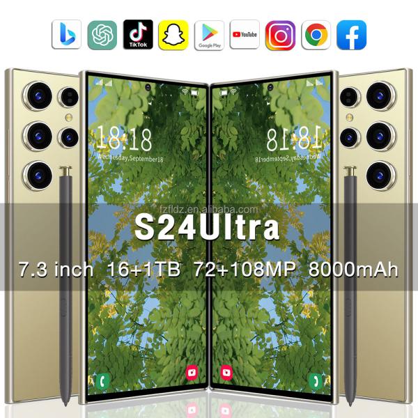 High Quality New S24 Ultra Android 14 5G Unlocked Cell Phone 7.3 Inch HD LED 16GB+1TB Dual Sim Hot Sale 4G/5G Smart Mobile Phone