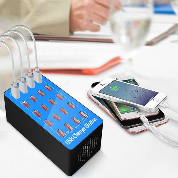 20-Port USB Charging Station 100W Desktop Phone Charger with QC2.0 ABS Material for Mobile Phone Multi Port USB Smart Charger
