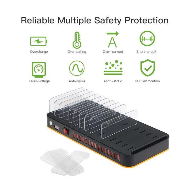 15 Port Multi Charger Station Bracket for Fast Mobile Phone Multi USB Charger with 180W 5V 2.4A Output for Hotel Office School