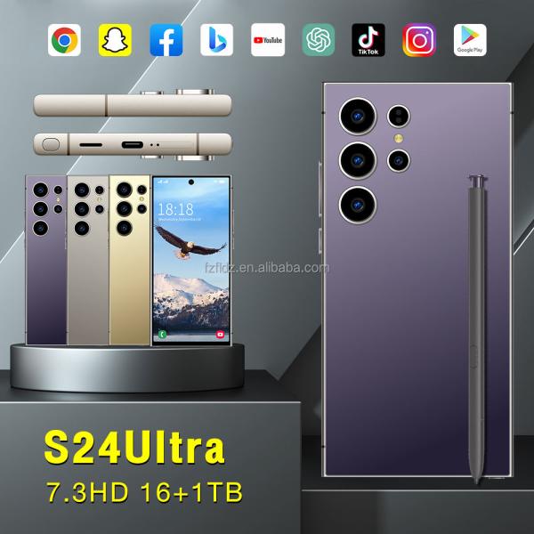High Quality New S24 Ultra Android 14 5G Unlocked Cell Phone 7.3 Inch HD LED 16GB+1TB Dual Sim Hot Sale 4G/5G Smart Mobile Phone