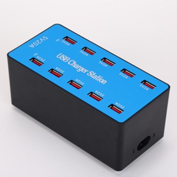 High Quality 100W Multi-Port Smart USB Charger 5v 2.4a CE Rohs FCC Approved 10-Port Mobile Phone & USB Charging Station