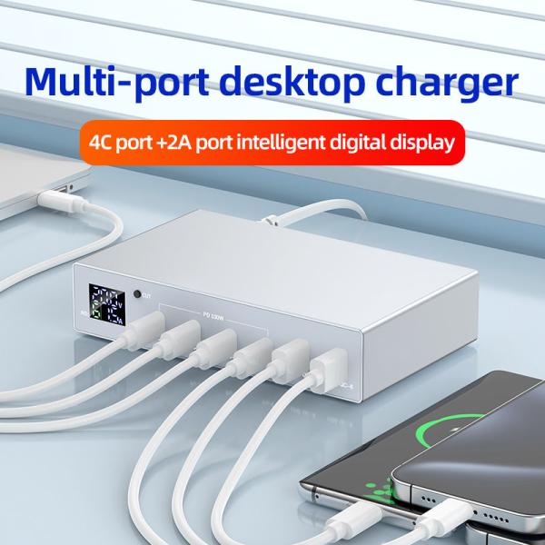 6-Port High Power 140W PD3.0 USB C Charger Fast Charging 100W Charger Digital Display Smart Charging Laptop PC Mobile Phones X6Q