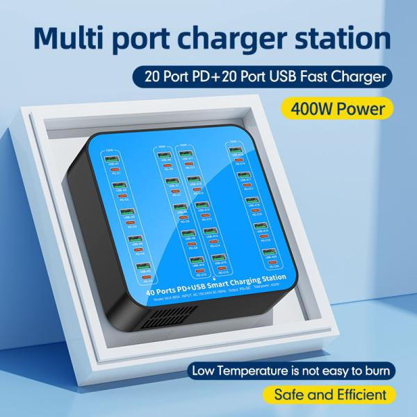 Powerful 400W USB C Charger Newest 40 Port Fast Charging Charger Station for Mobile Phone & Laptop & PD Charger Devices 20W