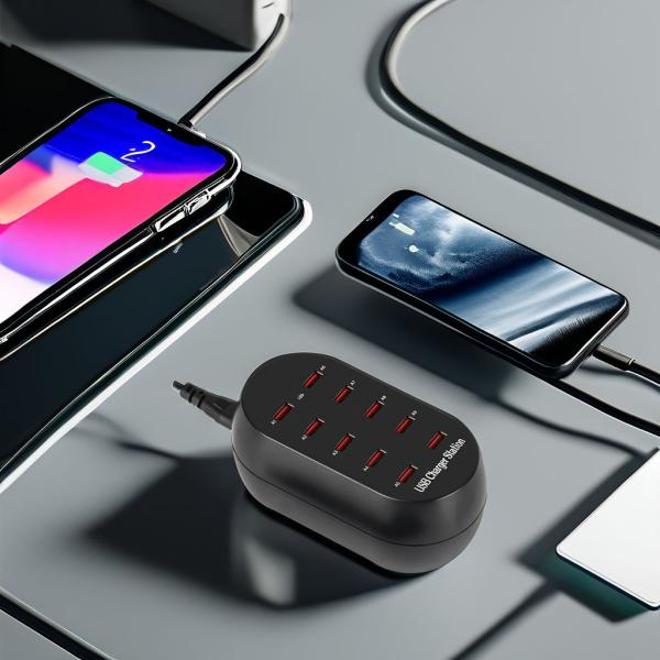 2025 Wholesale High-Power 50W 10 Ports Multi USB Charger Fast Charging for Multiple Smart Phone Charge 5V1A 2.4A Output US EU UK