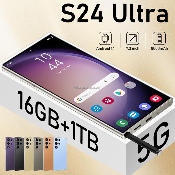 Global Version S24 Ultra High Quality 5G Android14 Smartphone 7.3inch HD Screen 16GB+1TB Face Unlock Mobile Phone