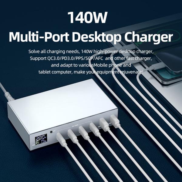 6-Port High Power 140W PD3.0 USB C Charger Fast Charging 100W Charger Digital Display Smart Charging Laptop PC Mobile Phones X6Q
