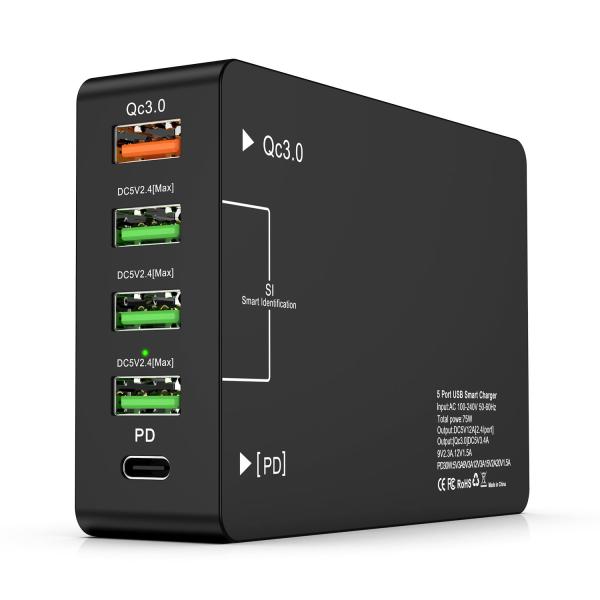 2022 Hot Sale 5 Ports QC3.0+PD Fast Charging Dock Station Charger Stand QC3.0 Fast Phone Charger for Mobile Phone