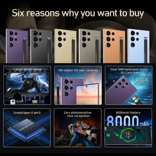 S24 Ultra 5G Smartphone 7.3 Inch Android 14 High Quality Gaming Mobile Phone 16GB RAM 1TB Storage Face Unlock HD Cameras